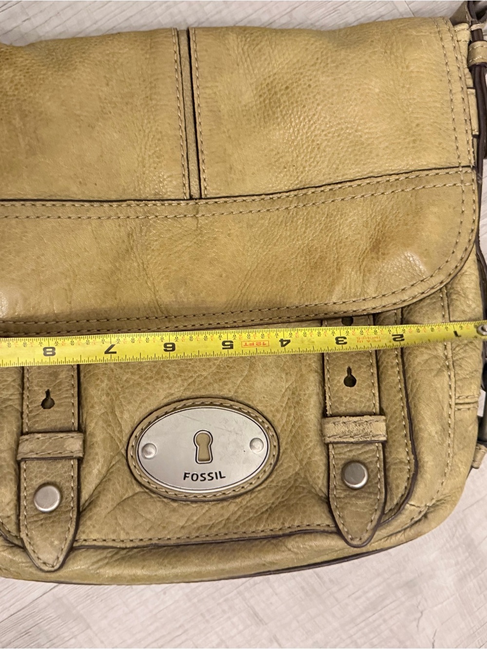Fossil Olive Green Leather Crossbody Bag Vintage Distressed Satchel - Picture 12 of 13
